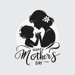 silhouette of a mother holding her child&rsquo;s hand with hand-lettered &lsquo;Happy Mother&rsquo;s Day&rsquo; text