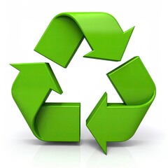 Obraz premium Bright green three-arrow loop symbol, indicating a reuse process
