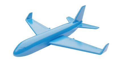 Light blue toy airplane PNG isolated on transparent background, plastic model of passenger jet for kids and aviation enthusiasts