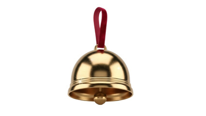 Shiny golden Christmas bell with red ribbon isolated PNG, festive holiday decoration for seasonal design and greeting cards on transparent background