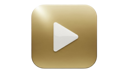 Golden play button PNG isolated on transparent background, multimedia symbol for video and audio playback and user interface design