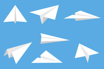 Realistic handmade paper planes collection on transparent background. Origami aircraft in flat style.