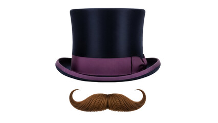 Elegant top hat and mustache PNG isolated on transparent background, vintage gentleman accessory for costume party and theatrical performance