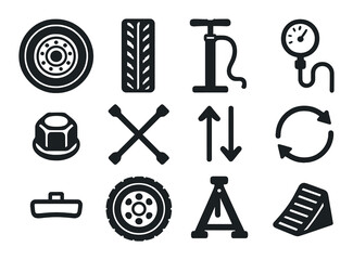 Obraz premium Automotive tools and equipment icons on dark background