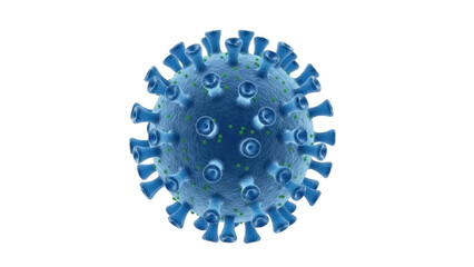 Blue coronavirus virion isolated PNG, detailed 3D render of COVID-19 virus particle for medical and...