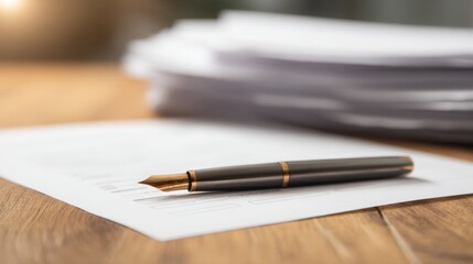 Pen and papers on a table representing equity transfer document for legal ownership and financial transactions