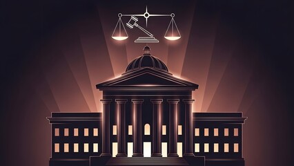Theme Justice and law, Lawful justice building with scales and gavel