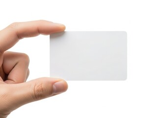Obraz premium Hand holding blank white card isolated on white background