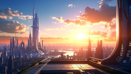 空と街並みとビル