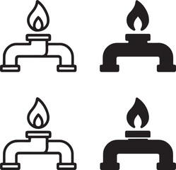 Isolated Gas Pipeline Icon Set, Industrial Gas Pipeline Flow Icon Collection, Gas Energy Pipe Symbol Icon, Black Minimal Industry Icon, Solid And Outline Vector Design For Infrastructure