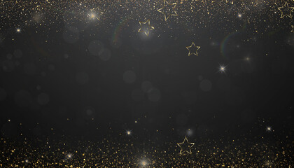 Exclusive, elegant, luxurious New Year's Eve or Christmas background with golden particles, stars, gold dust, golden rain and space for text

