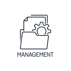 File with document processing management. Search and store data info in the database. Vector linear icon illustration isolated on white background.