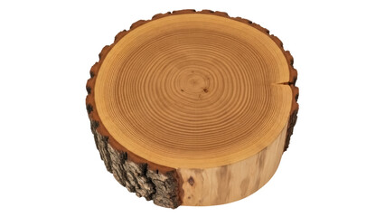 Wood slice isolated PNG, natural tree trunk cross section with growth rings, wooden disc for rustic decor and craft projects on transparent background