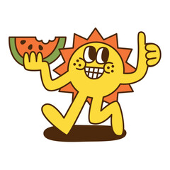 A sun cartoon character with watermelon in hand