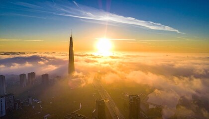 空と街並みとビル