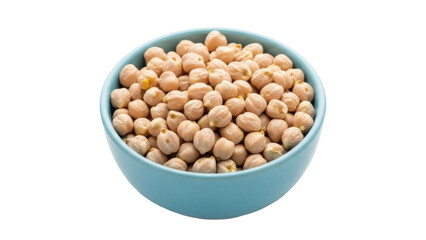 Bowl of beige chickpeas isolated PNG, healthy legume seeds in a blue bowl on transparent background, plant-based protein source