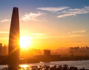 空と街並みとビル