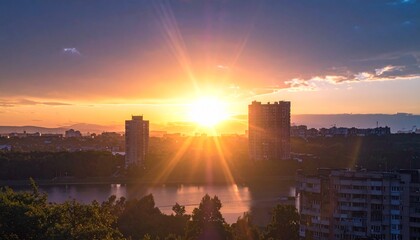 空と街並みとビル