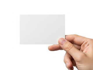 Obraz premium Hand holding blank white card isolated on white background