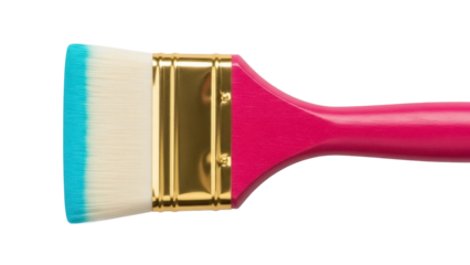 Pink handled paint brush isolated PNG on transparent background, artist tool for painting and decorating projects, arts and crafts