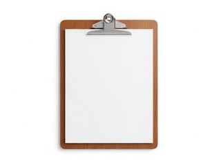 Wooden clipboard with blank paper isolated on white background
