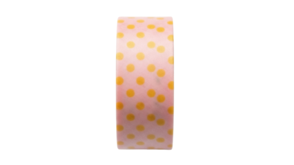 Pink washi tape with yellow polka dots isolated PNG, decorative adhesive paper tape for scrapbooking and crafts on transparent background