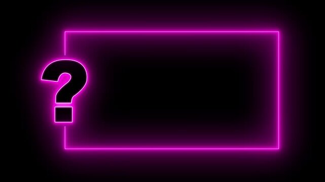 Question mark neon sign light on black background. Quiz trivia game competition. blue neon question mark frame for quizzes and FAQs. Game announcement