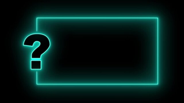 Question mark neon sign light on black background. Quiz trivia game competition. blue neon question mark frame for quizzes and FAQs. Game announcement