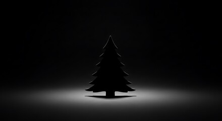 Dramatic Christmas tree silhouette in spotlight against dark background