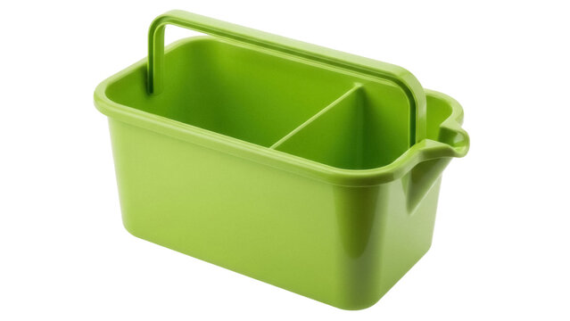 Green plastic cleaning caddy isolated PNG, household organizer for supplies on transparent background