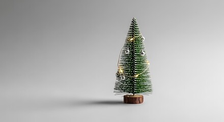 Small Christmas tree with ornaments on wood base