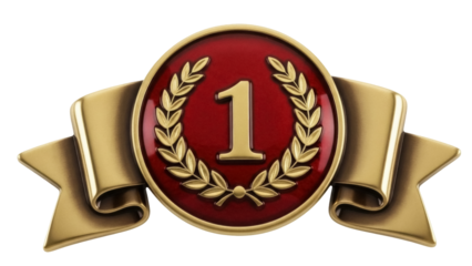 Gold first place number one badge PNG isolated on transparent background, award medal graphic for victory and achievement