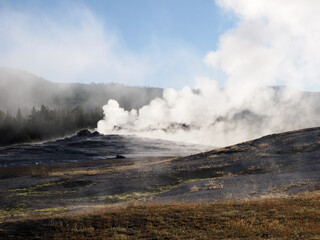 Atmospheric Backlit Steam in Yellowstone Geyser Basin