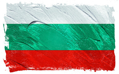 An artistic rendition of a tricolor flag featuring white, green, and red, evokes a sense of patriotism with its painted texture against a stark dark background.
