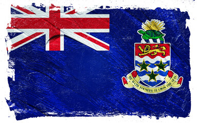 Distressed flag of the Cayman Islands featuring a Union Jack and the islands' coat of arms with texture to evoke a sense of history and weathered resilience.