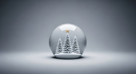 Snow globe with snowy trees and star on gray background