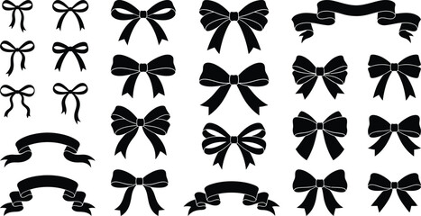 Coquette Bow Silhouette Vector Set | Vintage Ribbon and Decorative Tie Illustration