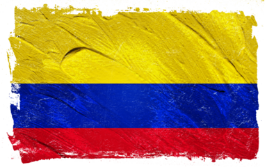 Textured brushstroke rendering of a national flag with vibrant yellow, blue, and red bands evoking a sense of patriotic spirit and cultural identity.