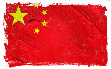 Textured brushstroke design of a red flag with five golden stars arranged in the upper left, evoking a sense of patriotism and cultural identity.