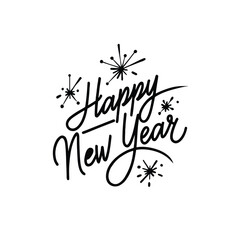 HAPPY NEW YEAR 2026 black vector brush calligraphy banner. Vector illustration. Handwritten textured brush ink lettering of Happy New Year on white background. New Year. Lettering text for Happy 