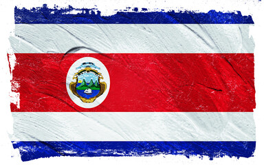 Artistic depiction of a national flag with red, white and blue stripes surrounding an emblem, conveying patriotism with a textured, distressed painted effect.