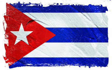 Distressed rendering of a Cuban national flag featuring red, white, and blue horizontal stripes with a white star on a red triangle over a black background.