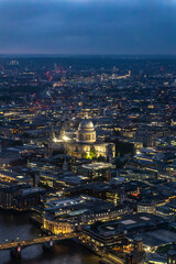 Nighttime aerial view of the city of London