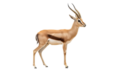Elegant tan gazelle with long horns isolated PNG, graceful antelope on transparent background for wildlife and nature designs