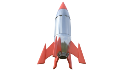 Retro rocket ship PNG isolated on transparent background, vintage space travel concept for graphic design and science fiction projects