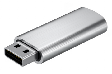 Silver U S B flash drive isolated on a transparent background storage