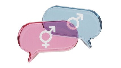 Gender symbols in speech bubbles isolated PNG, male and female signs for communication and social issues on transparent background