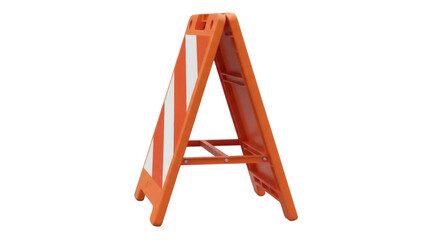 Orange A-frame safety sign isolated PNG, construction warning barrier for road work and hazard alerts on transparent background