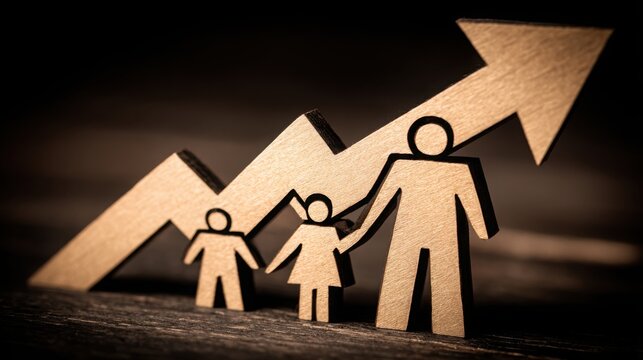 Family lifestyle upgrade impact chart icon concept featuring scatter plot illustrating improvements in quality of life