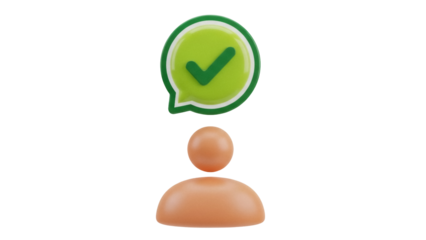 3D avatar with green check mark isolated PNG, user profile icon on transparent background for social media and communication apps